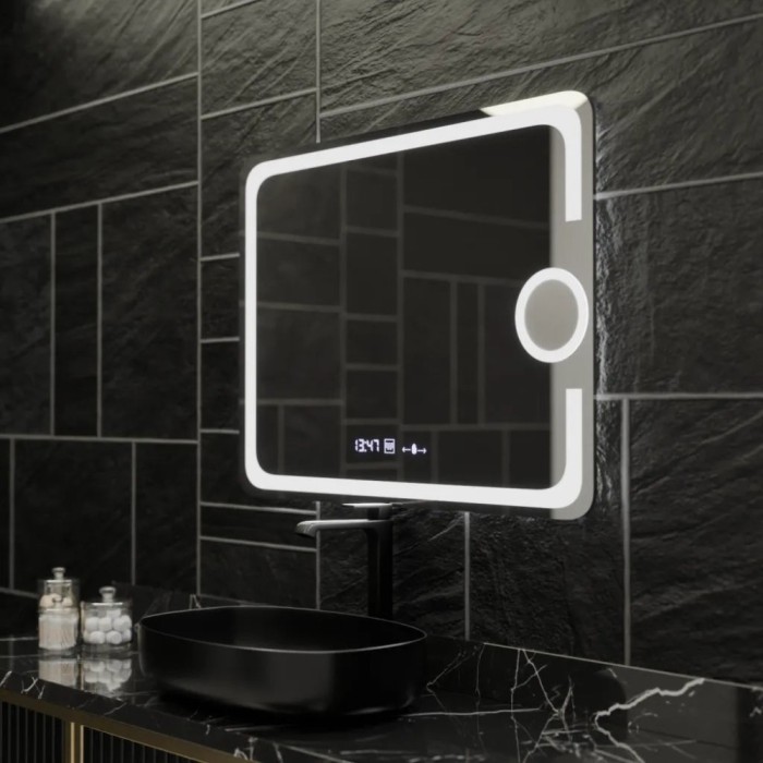 Oglinda LED Rectangulara, 80x60cm, Eclat MotionGlow Marcello, Sistem Dezaburire, Ceas &amp; Termometru, Lupa Cosmetica, Dimabila ModernLight Concept