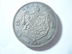 Moneda 5 Lei 1881 Carol I , argint , cal. AUNC foto