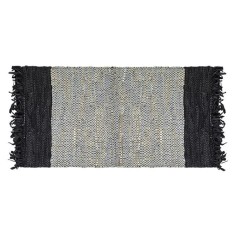 Covor piele artificiala si bumbac, taranesc, 110x60 cm, gri cu negru foto