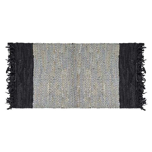 Covor piele artificiala si bumbac, taranesc, 110x60 cm, gri cu negru