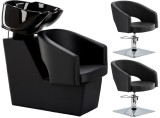 Set Scafă coafor profesională unitate de spălare model Greta + 2 x scaune de coafură hidraulic pivotant pentru picioare și accesorii bol ceramic