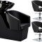 Set Scafă coafor profesională unitate de spălare model Greta + 2 x scaune de coafură hidraulic pivotant pentru picioare și accesorii bol ceramic