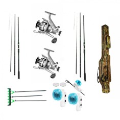 2 Lansete Feeder 180 gr,2 Mulinete 5000 cu Baitrunner, Senzori,Suporti,Geanta