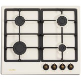Plita incorporabila NHBG-9746RBJ, gaz, comenzi frontale, aprindere buton, gratre fonta, design rustic crem