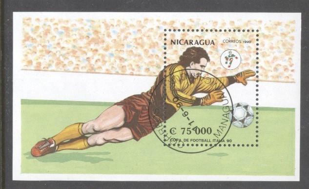 Nicaragua 1990 World Cup Football perf. sheet Mi.B190 used TA.102