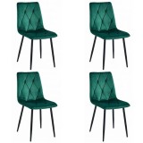 Set 4 scaune bucatarie/living, Artool, Libra, catifea, metal, verde si negru, 44x40x88.5 cm