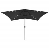 Umbrela de soare cu stalp din otel &amp; LED-uri, negru, 2x3 m GartenMobel Dekor