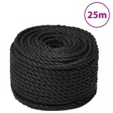 VidaXL Fr&acirc;nghie de lucru, negru, 12 mm, 25 m, polipropilenă