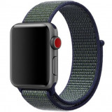 Cumpara ieftin Curea iUni compatibila cu Apple Watch 1/2/3/4/5/6/7, 38mm, Nylon Sport, Woven Strap, Navy Blue/Green