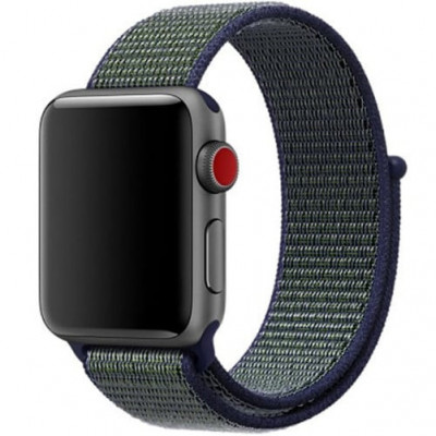 Curea iUni compatibila cu Apple Watch 1/2/3/4/5/6/7, 38mm, Nylon Sport, Woven Strap, Navy Blue/Green foto