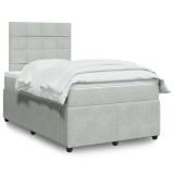 Gossi pat box spring cu saltea, gri deschis, 120x190 cm, catifea