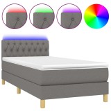 Cumpara ieftin Pat cu arcuri, saltea si LED, gri inchis, 100x200 cm, textil