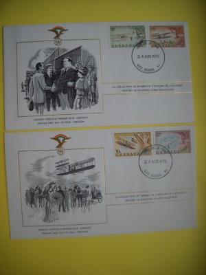 HOPCT PLIC FDC S NR 1012 SET 4 FDC GRENADA -ISTORIA AVIATIEI -FAI -FEDERATIA AERONAUTICA INTERNATIONALA 1978-AVION / AVIATIE foto