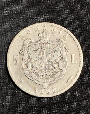 Moneda 5 lei 1880 numele gravorului pe cerc foto