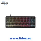 Tastatura Gaming cu fir Corsair K55 CORE TKL, iluminare RGB, 87 de taste, Switch-uri Rubber Dome, conectivitate USB 2.0 Type-A