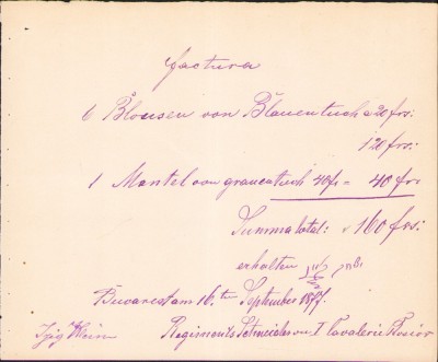 HST A298 Factură 1877 croitor Regimentul 1 Roșiori foto
