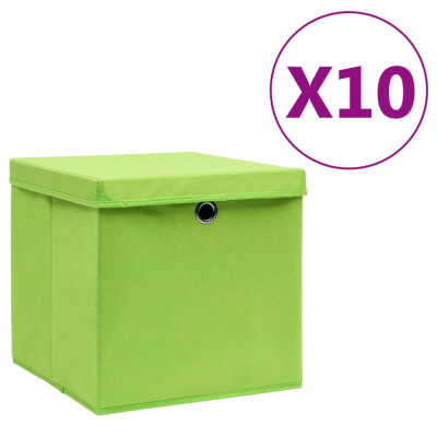 vidaXL Cutii depozitare cu capace, 10 buc., verde, 28x28x28 cm foto