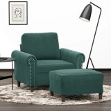 vidaXL Fotoliu canapea cu taburet, verde &icirc;nchis, 60 cm, catifea