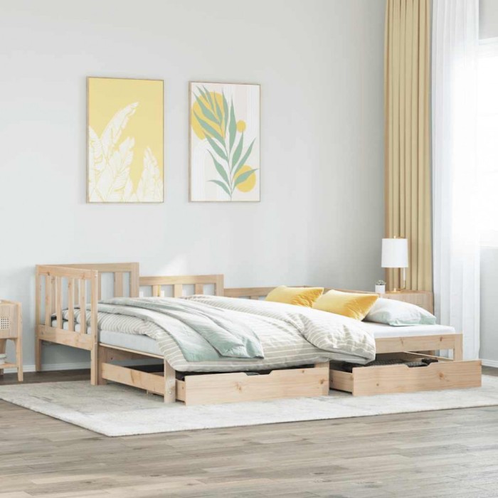 vidaXL Pat de zi cu extensie și sertare fără saltea, 90x200 cm