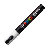 Cumpara ieftin Marker Uni Posca PC-5M Alb, V&acirc;rf 1.8-2.5mm, Universal: Sticlă, Metal, Lemn, Textile. Acoperire Opacă, Efect Acuarelă