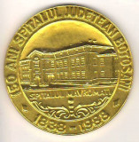 SV * Medalia SPITALUL MUNICIPAL BOTOSANI - 150 ANI * Sp. MAVROMATI 1838 - 1988
