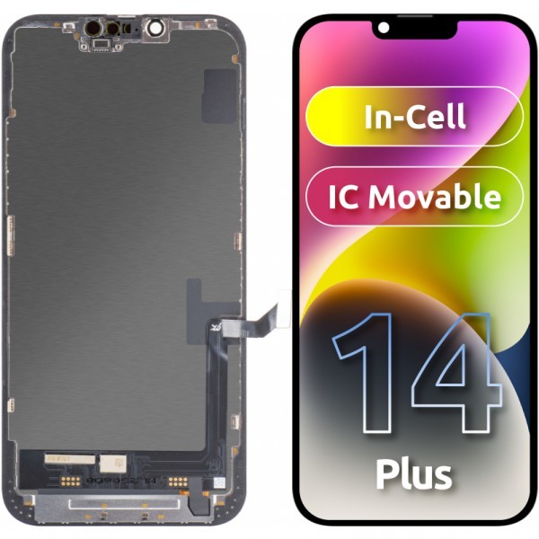 Display cu Touchscreen JK pentru Apple iPhone 14 Plus, cu Rama, Versiune LCD In-Cell IC Movable, Negru