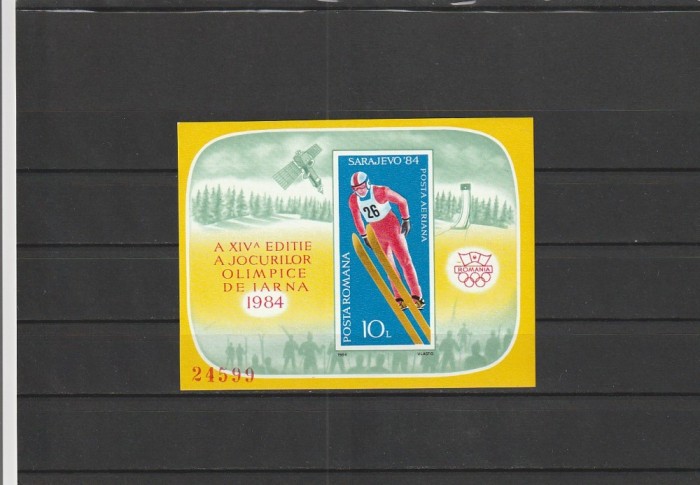 ROMANIA 1984 LP 1092 JOCURILE OLIMPICE DE IARNA SARAJEVO COLITA NEDANTELATA MNH NESTAMPILATA
