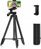 Trepied foto profesional 135 cm ,filet universal 1 4 cu suport de telefon - Negru