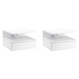 HOMCOM Set de 2 Noptiere Suspendate Moderne pentru Dormitor cu Sertar și Poliță Superioară din Lemn, 35x32x22.5 cm, Alb | Aosom Romania