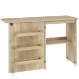 HOMCOM Masă de cusut pliabilă mobilier de cusut cu blat rabatabil, tăvi de depozitare, etajeră deschisă și roți, lemn natural | Aosom Romania