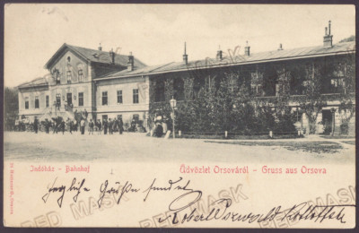 5142 - ORSOVA, Railway Station, Litho, Romania - old postcard - used - 1903 foto