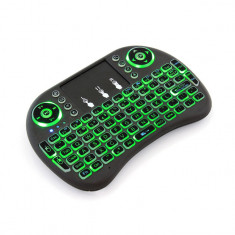 Mini Tastatura Wireless Iluminata, cu Touchpad, pentru PC, SmartTV, PlayStation sau Smartphone, 92 taste, raza 10m