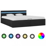 Cadru Pat Hidraulic cu LED Gossi, Gri Inchis, 180x200 cm, Textil, Depozitare