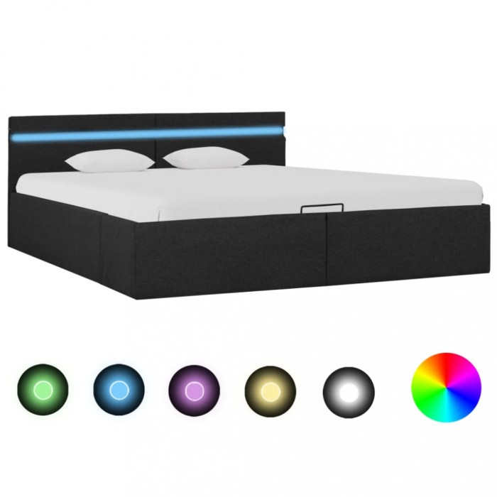 Gossi cadru pat hidraulic cu led, gri inchis, 180x200 cm, textil