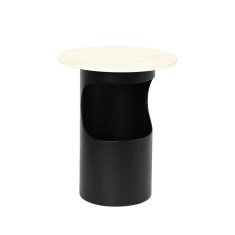 Masuta rotunda fier negru ceramica crem 40 x 49 cm
