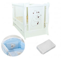 Patut multifunctional Oliver Bear + Saltea Cocos + Lenjerie 3 piese Blue foto