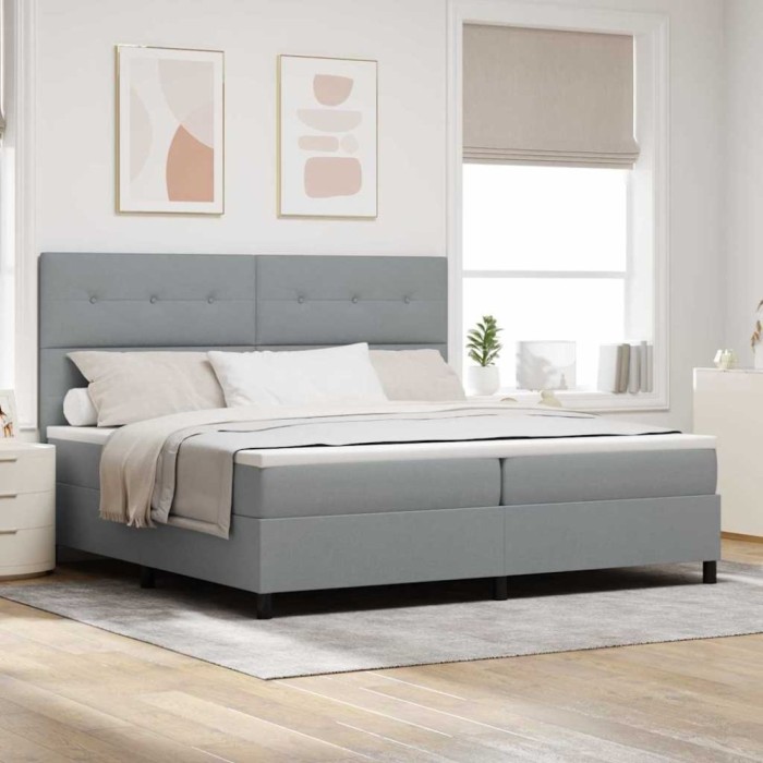vidaXL Pat cu arcuri cu saltea Gri deschis 200 x 200 cm țesătură