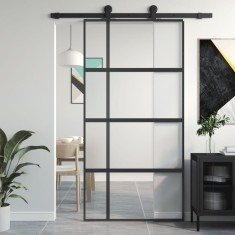 vidaXL U?a glisanta, negru, 102,5x205 cm, sticla securizata/aluminiu foto