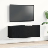 vidaXL Comoda TV Stejar Negru 80x30x30cm, Montaj pe Perete, Dulap Living, Mobila TV moderna