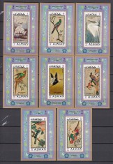 Ajman - PASARI - Pictura Japoneza - 8 Colite - MNH foto