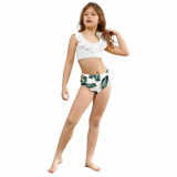 Costum de baie pentru fetite, 2 piese, sutien cu volane, si slip modern, 8T, 130 cm, 7-8 ani, imprimeu cu frunze verzi, perfect pentru plaja sau inot