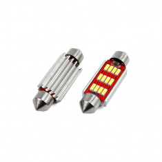 Set becuri auto cu LED CANBUS sofit compatibil C5W 12 SMD 4014 41mm Alb 12 24V, destinat competitiilor auto sau off-road