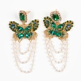 Cercei eleganti forma fluture cu pietre verzi