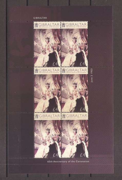 Gibraltar 2018&ndash;65 ani de la &icirc;ncoronarea reginei Elisabeta a II-a (MC de 6), MNH