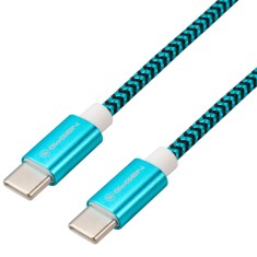 Cablu pentru incarcare si transfer de date GoGEN USB-C/USB-C, 1 m, impletitura textila, albastru foto