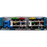 Cumpara ieftin Transportator albastru cu 2 niveluri si 8 masinute Jeep, Maxx Wheels 1:32, 58 cm