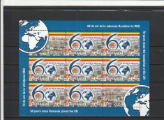 ROMANIA 2015 2088 c 70 DE ANI DE LA INFIINTAREA ONU MINICOALA DE 8 TIMBRE SI 2 VINIETE DIFERITE MNH NESTAMPILATA