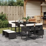 VidaXL Set mobilier de grădină cu perne, 9 piese, negru, poliratan