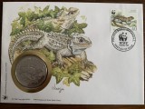 Noua zeelanda - reptile - iguana - FDC cu medalie, fauna wwf