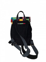 Rucsac piele naturala,Gentute din piele, Negru Multicolor, 36x32x14 cm foto